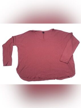 Wild Fable Women’s 1X Dusty Rose Waffle Knit V-Neck Long Sleeve Top Plus